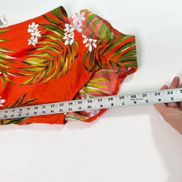 Kona Sol Tropical Pattern One-Piece Swimsuit Womens Orange Large Criss Cross NWT - Picture 3 of 8